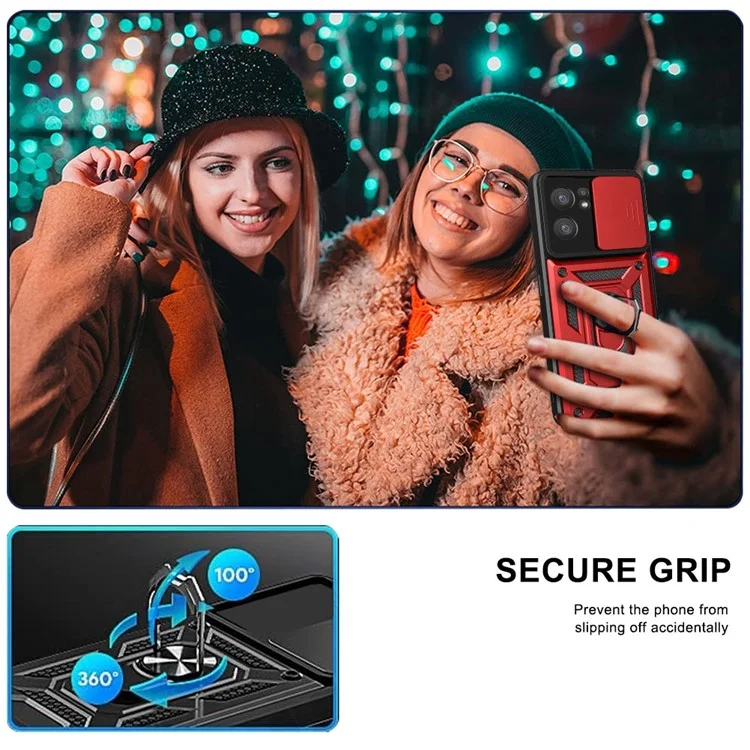 Para Oppo Reno7 5G (Global) Protector de Cámara a Prueba de Golpes TPU + Carcasa PC con Anillo Soporte Deslizante Anti-Arañazos Cubierta Posterior - Negro