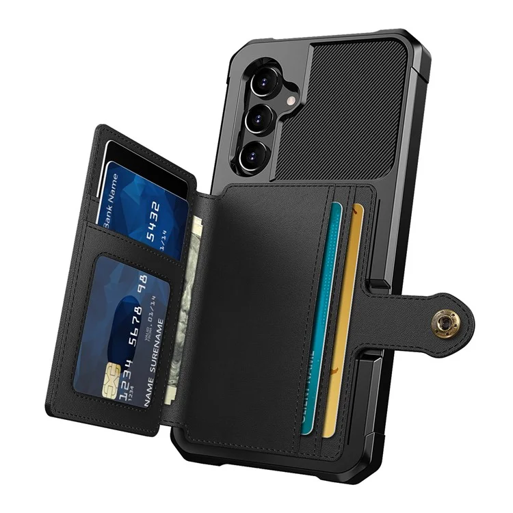 ZM03 für Samsung Galaxy A54 5G Allround-Stoßfestes PU-Leder beschichtetes TPU-Gehäuse Kartenfach Ständer Handyhülle mit magnetischer Metallplatte - Schwarz