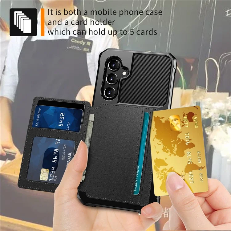 ZM03 für Samsung Galaxy A54 5G Allround-Stoßfestes PU-Leder beschichtetes TPU-Gehäuse Kartenfach Ständer Handyhülle mit magnetischer Metallplatte - Schwarz