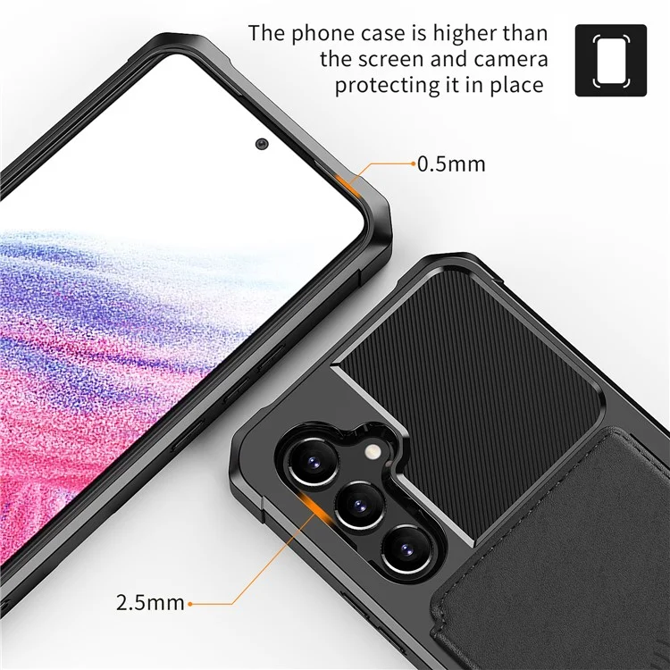 ZM03 für Samsung Galaxy A54 5G Allround-Stoßfestes PU-Leder beschichtetes TPU-Gehäuse Kartenfach Ständer Handyhülle mit magnetischer Metallplatte - Schwarz