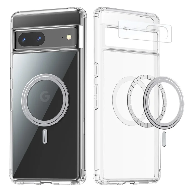 For Google Pixel 7 5G Hard PC + Soft TPU Anti-drop Crystal Clear Phone Case with Tempered Glass Camera Lens Cover