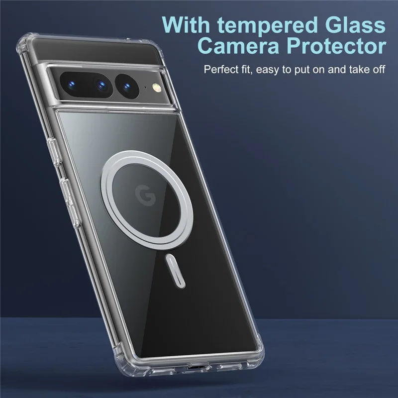 For Google Pixel 7 5G Hard PC + Soft TPU Anti-drop Crystal Clear Phone Case with Tempered Glass Camera Lens Cover