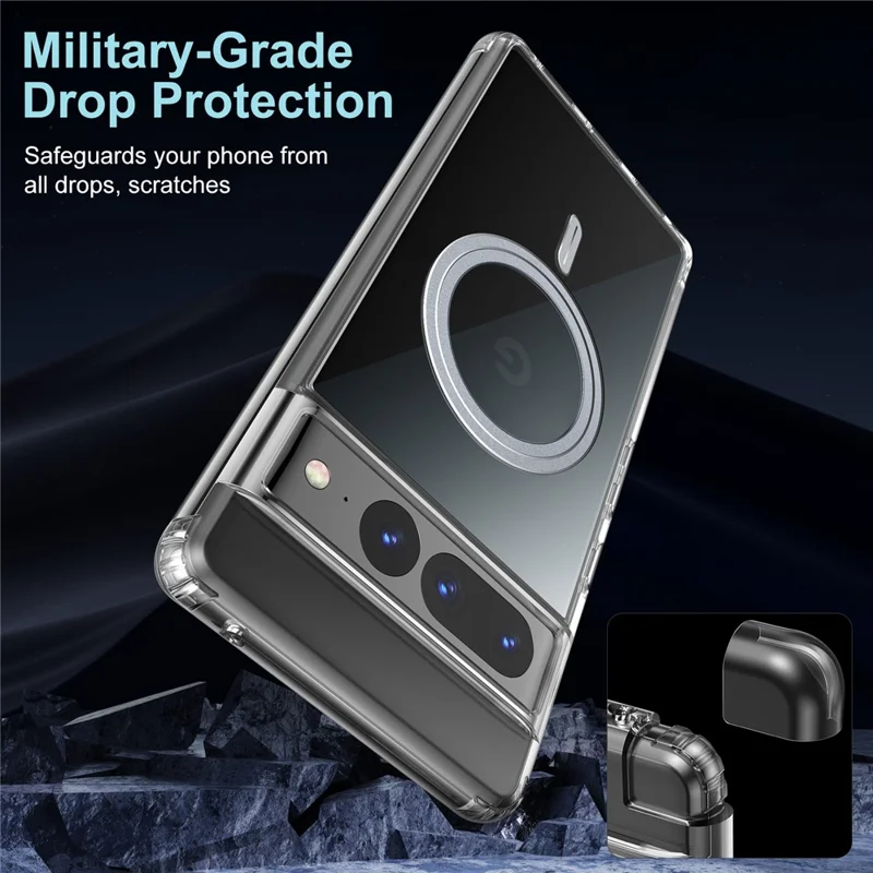 For Google Pixel 7 5G Hard PC + Soft TPU Anti-drop Crystal Clear Phone Case with Tempered Glass Camera Lens Cover