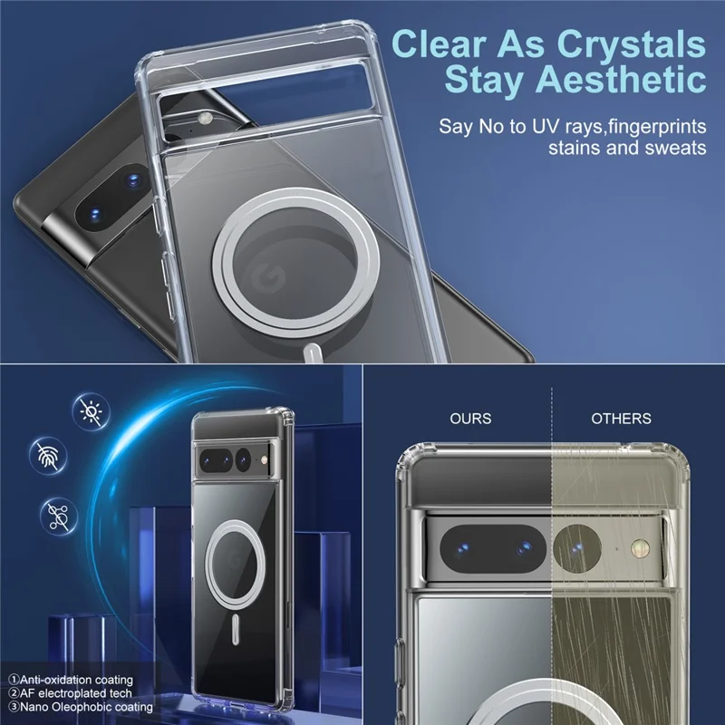 Anti-scratch Phone Cover For Google Pixel 7 Pro 5G, Magnetic PC + TPU Crystal Clear Phone Case with Tempered Glass Camera Lens Cover Support Wireless Charging