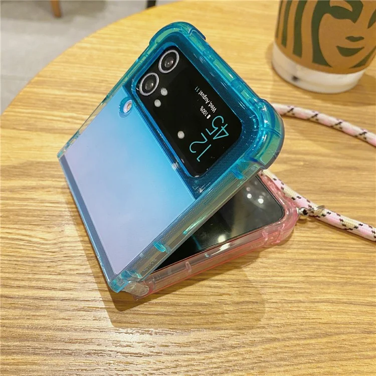 Per Samsung Galaxy Z Flip3 5G Case Gradient Color TPU Phone Cover con Cordino - Blu+Rosa