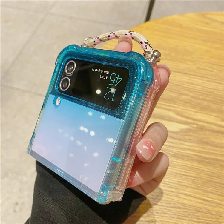 Per Samsung Galaxy Z Flip3 5G Case Gradient Color TPU Phone Cover con Cordino - Blu+Rosa