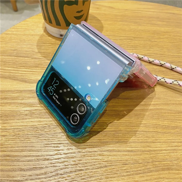 Per Samsung Galaxy Z Flip3 5G Case Gradient Color TPU Phone Cover con Cordino - Blu+Rosa