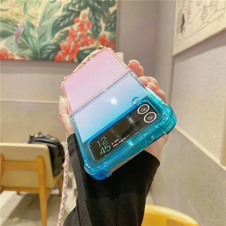 Per Samsung Galaxy Z Flip3 5G Case Gradient Color TPU Phone Cover con Cordino - Blu+Rosa