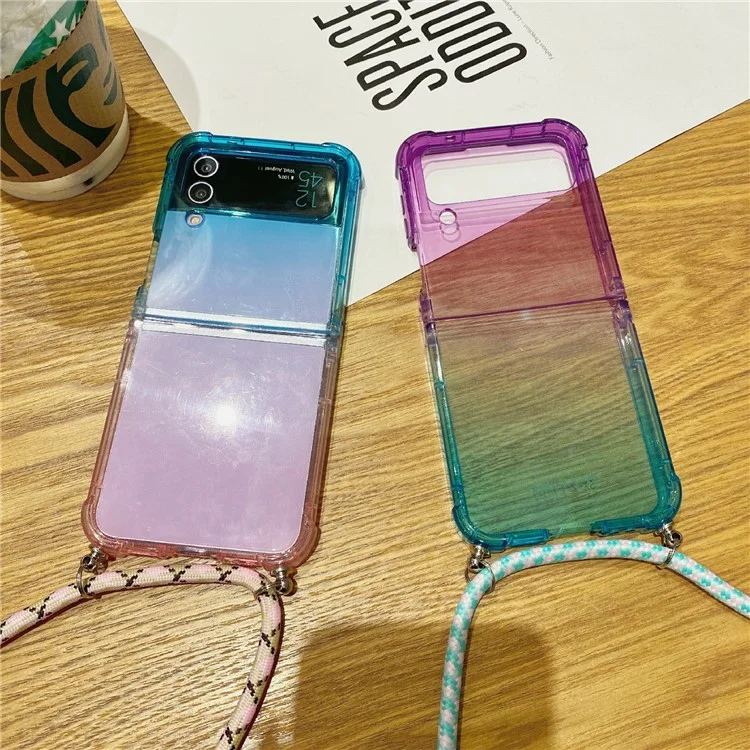 Per Samsung Galaxy Z Flip3 5G Case Gradient Color TPU Phone Cover con Cordino - Blu+Rosa