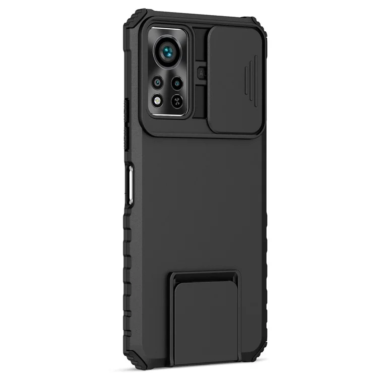 Para Infinix Hot 11s NFC 4G Slide Camera Protection Anti-Fall Cell Phone Shell Kickstand PC + TPU Hybrid Cover Phone Case - Preto