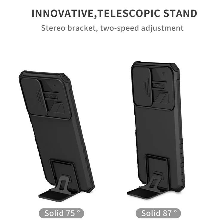 Para Infinix Hot 11s NFC 4G Slide Camera Protection Anti-Fall Cell Phone Shell Kickstand PC + TPU Hybrid Cover Phone Case - Preto