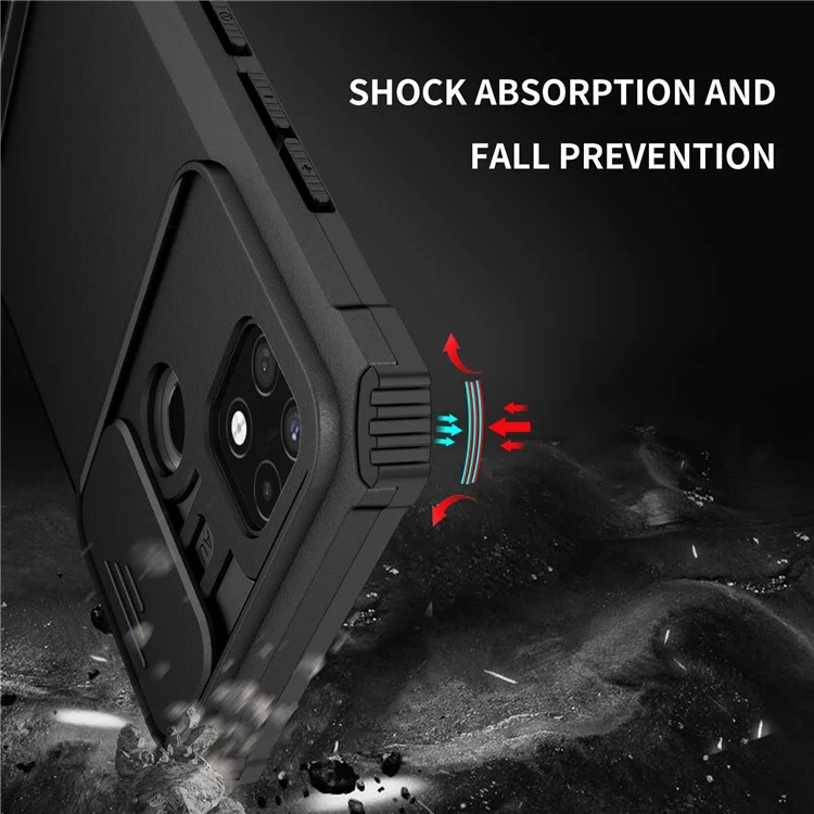Para Infinix Hot 11s NFC 4G Slide Camera Protection Anti-Fall Cell Phone Shell Kickstand PC + TPU Hybrid Cover Phone Case - Preto