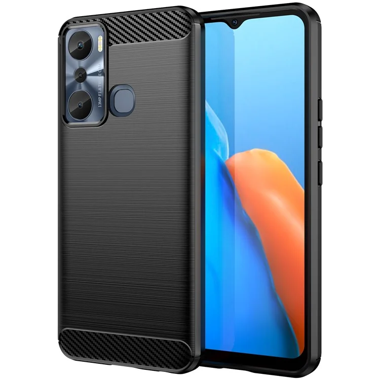 Per Infinix Hot 20i 4G Carbon Fiber Texture Phone Case Soft TPU Brushed Surface Anti-Fingerprint Cover - Nero