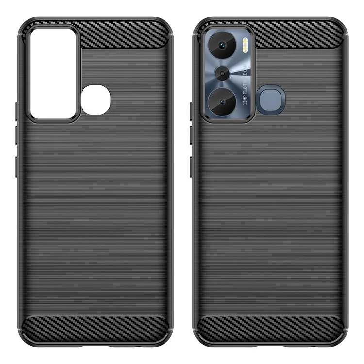Per Infinix Hot 20i 4G Carbon Fiber Texture Phone Case Soft TPU Brushed Surface Anti-Fingerprint Cover - Nero