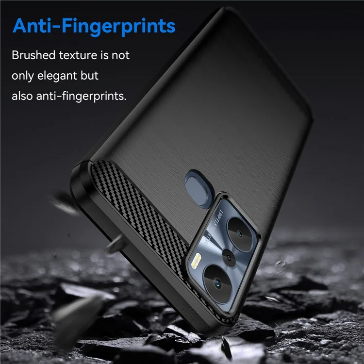 Per Infinix Hot 20i 4G Carbon Fiber Texture Phone Case Soft TPU Brushed Surface Anti-Fingerprint Cover - Nero
