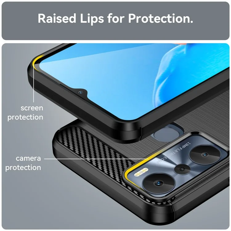 Per Infinix Hot 20i 4G Carbon Fiber Texture Phone Case Soft TPU Brushed Surface Anti-Fingerprint Cover - Nero