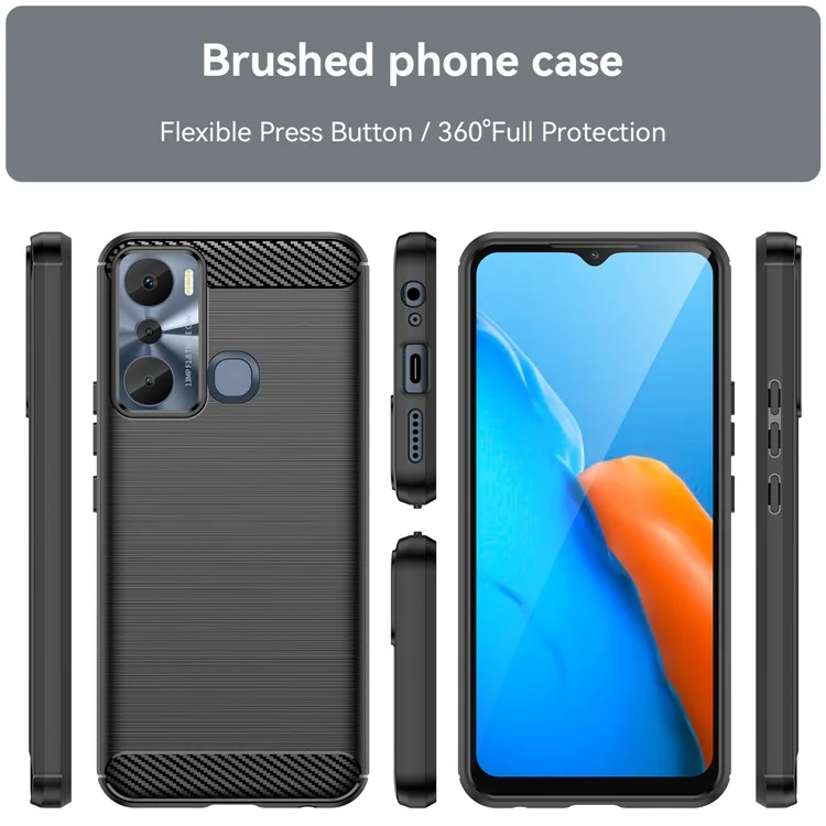 Per Infinix Hot 20i 4G Carbon Fiber Texture Phone Case Soft TPU Brushed Surface Anti-Fingerprint Cover - Nero