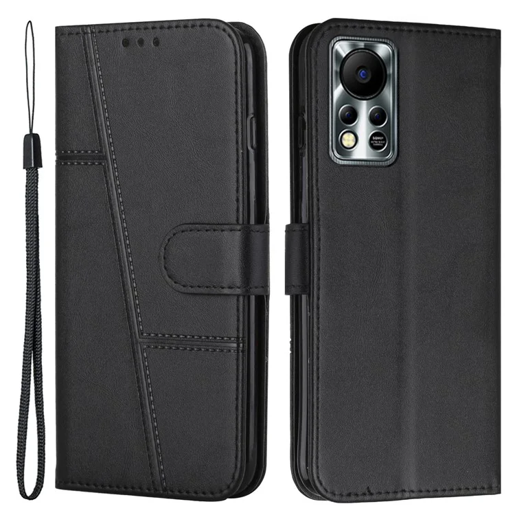 Per Infinix Hot 11s NFC 4G Stitching PU Leather Flip Phone Case Stand Full Body Protective Wallet Cover with Strap - Nero