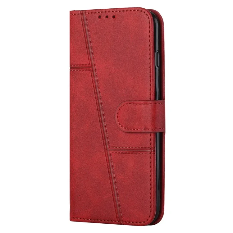For Infinix Hot 11s NFC 4G Stitching PU Leather Flip Phone Case Stand Full Body Protective Wallet Cover with Strap - Red