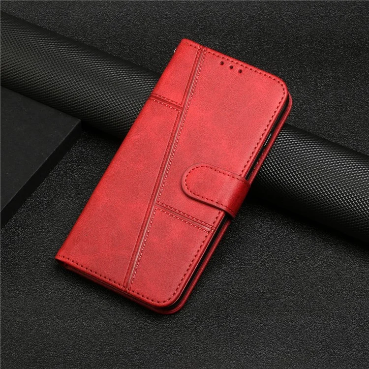 For Infinix Hot 11s NFC 4G Stitching PU Leather Flip Phone Case Stand Full Body Protective Wallet Cover with Strap - Red