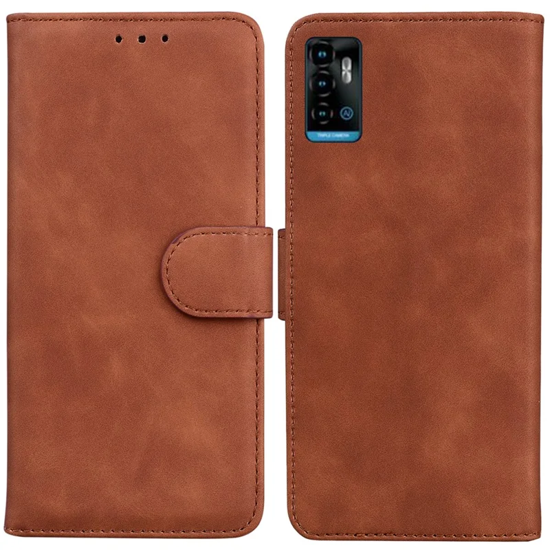 For ZTE Blade A72 / Blade V40 Vita Solid Color PU Leather Flip Folio Cover Stand Wallet Magnetic Clasp Shockproof Phone Case - Brown