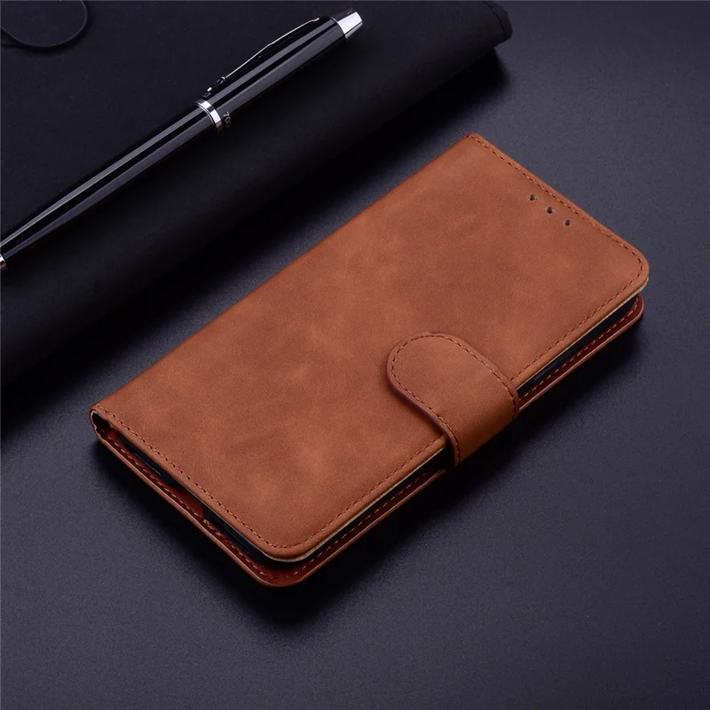 For ZTE Blade A72 / Blade V40 Vita Solid Color PU Leather Flip Folio Cover Stand Wallet Magnetic Clasp Shockproof Phone Case - Brown