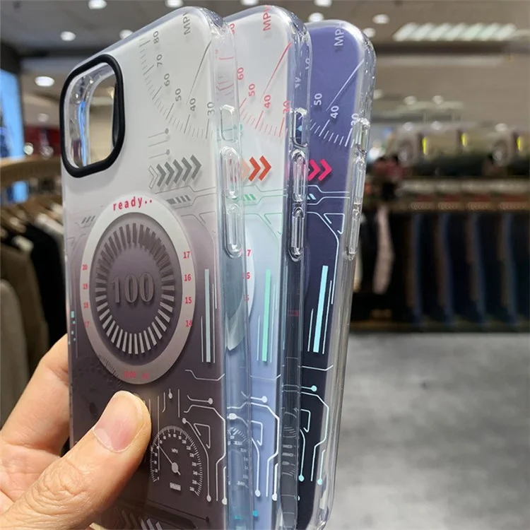 Capa de Telefone Magnética para iPhone 13 Pro Max 6.7 polegadas Compatível com MagSafe, Padrão de Placa de Circuito IMD TPU à Prova de Choque - Cinza