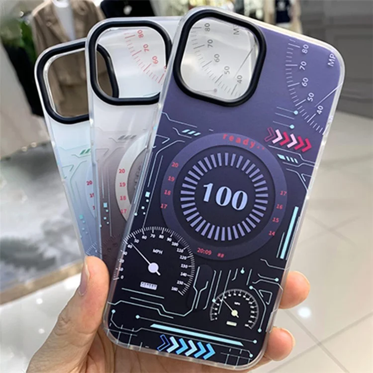 For iPhone 14 Pro Circuit Board IMD Design Phone Case Soft TPU Magnetic Protective Cover Compatible with MagSafe - Grey