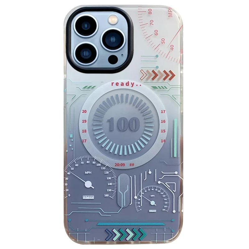 Circuit Board Style Magnetic Case for iPhone 14 Pro Max Compatible with MagSafe, Soft TPU Scratch Resistant IMD Cover - Sky Blue