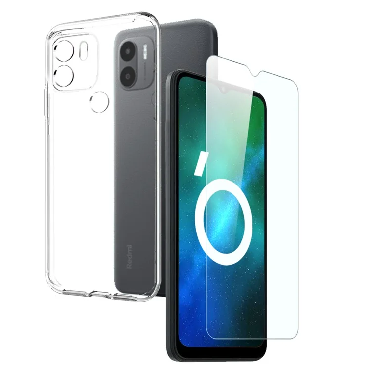 NORTHJO For Xiaomi Redmi A1+ 4G / A2+ 4G / Poco C50 4G 2-in-1 Design Anti-scratch Phone Case Soft Clear TPU Cover + Anti-fingerprint Tempered Glass Screen Protector - Transparent