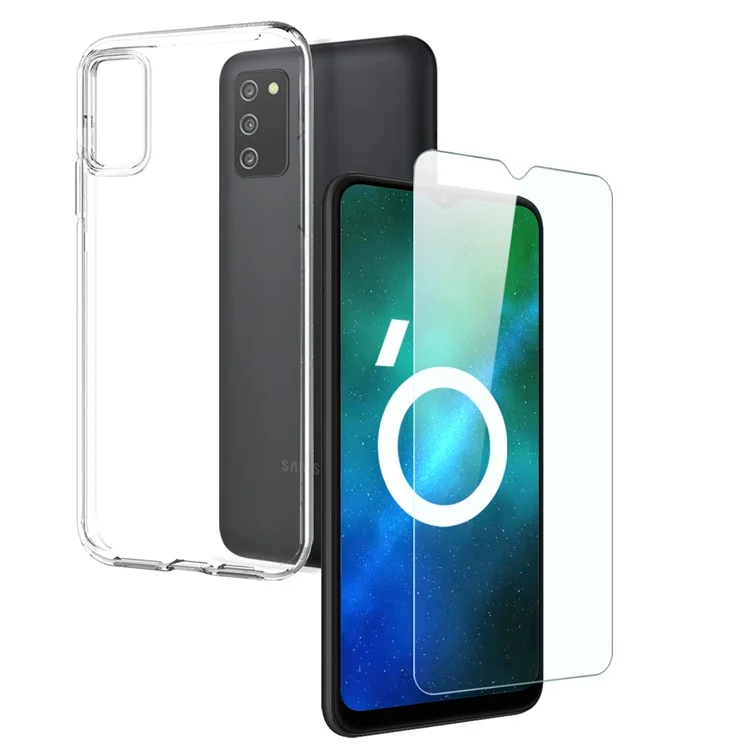 NORTHJO para Samsung Galaxy A03s (166.5 x 75.98 x 9.14 mm) Funda de teléfono de diseño 2 en 1 a prueba de golpes Funda de TPU transparente suave + Protector de pantalla de vidrio templado - Transparente