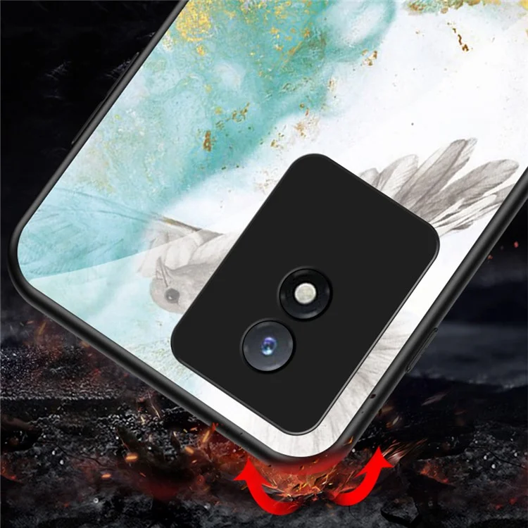 Per vivo Y02 4G Marble Pattern Printing Tempered Glass Phone Back Cover PC + TPU Anti-fall Smartphone Case - Emerald Marble