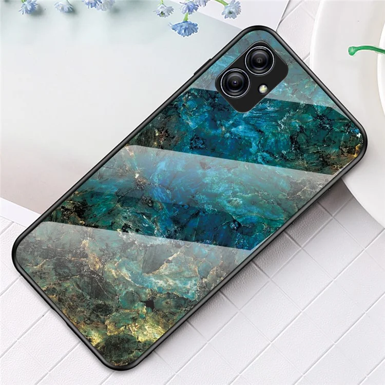 Für Samsung Galaxy A04e 4G / F04 4G / M04 4G Marble-Muster-Druck Gehärtetes Glas Schutzhülle PC + TPU Handyhülle - Smaragdmarmor