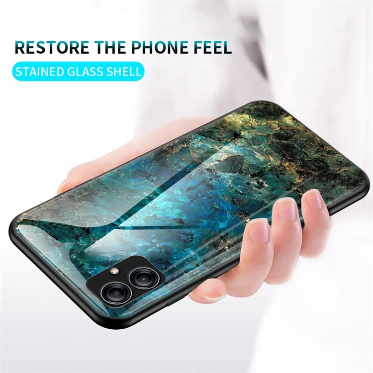 Für Samsung Galaxy A04e 4G / F04 4G / M04 4G Marble-Muster-Druck Gehärtetes Glas Schutzhülle PC + TPU Handyhülle - Smaragdmarmor