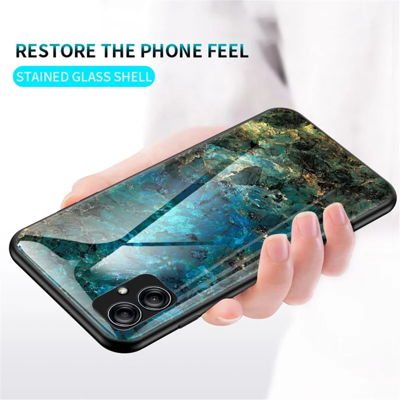 For Samsung Galaxy A04e 4G / F04 4G / M04 4G Marble Pattern Printing Tempered Glass Protective Phone Back Cover PC + TPU Phone Case - Flying Pigeon Marble