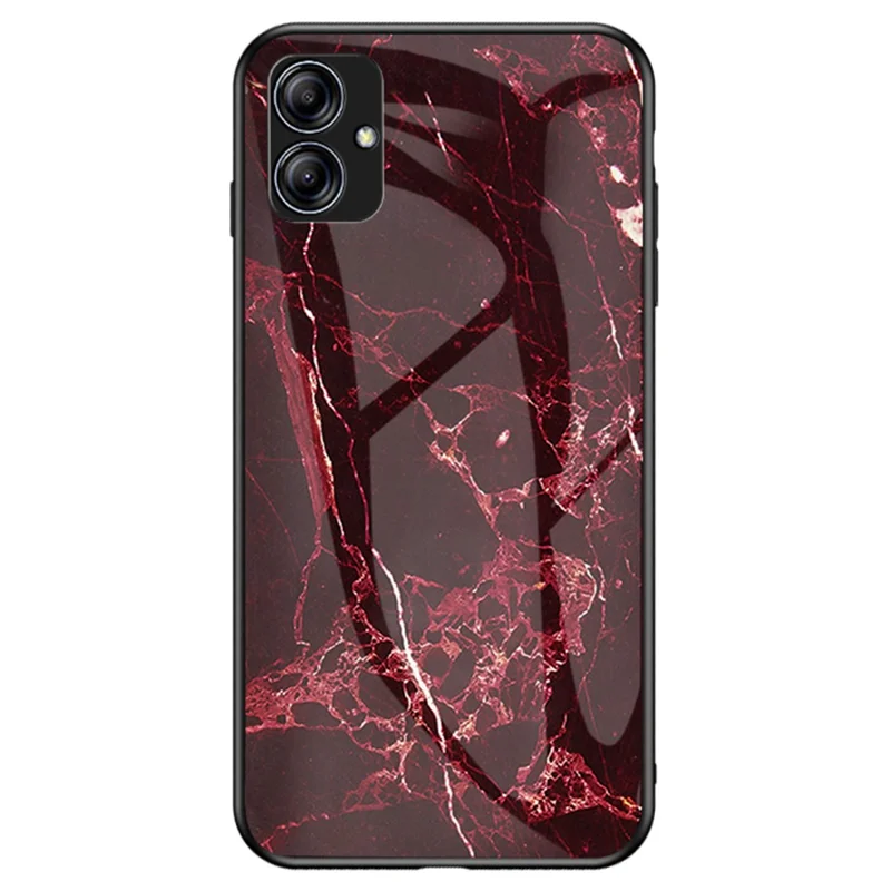 For Samsung Galaxy A04e 4G / F04 4G / M04 4G Marble Pattern Printing Tempered Glass Protective Phone Back Cover PC + TPU Phone Case -  Blood Red Marble