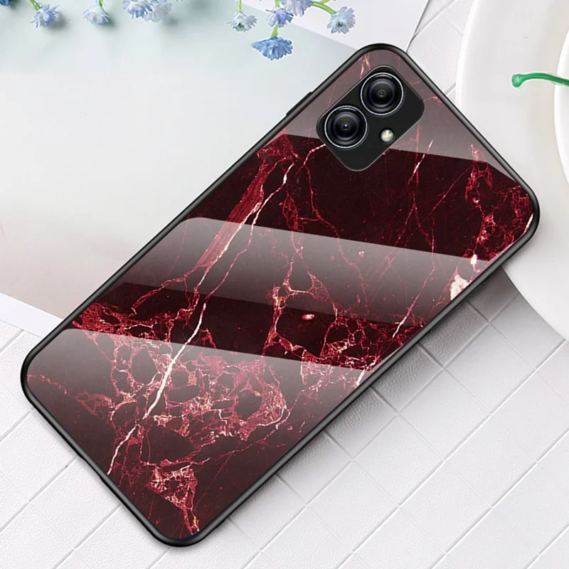 For Samsung Galaxy A04e 4G / F04 4G / M04 4G Marble Pattern Printing Tempered Glass Protective Phone Back Cover PC + TPU Phone Case -  Blood Red Marble