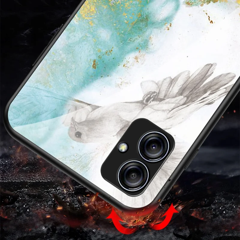 For Samsung Galaxy A04e 4G / F04 4G / M04 4G Marble Pattern Printing Tempered Glass Protective Phone Back Cover PC + TPU Phone Case -  Blood Red Marble