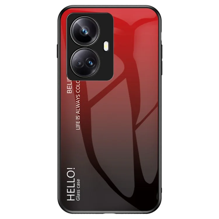 Para Realme 10 Pro+ 5G Gradient Color Scratch-resistant Phone Cover Tempered Glass Hard PC Soft TPU Phone Case - Gradient Red Black