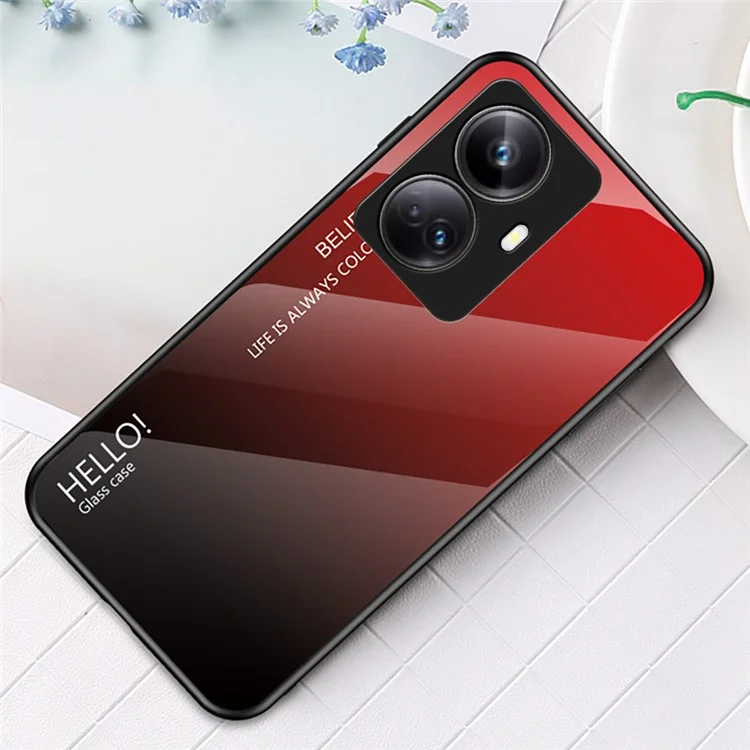 Para Realme 10 Pro+ 5G Gradient Color Scratch-resistant Phone Cover Tempered Glass Hard PC Soft TPU Phone Case - Gradient Red Black