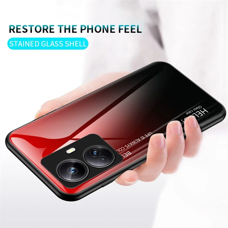 Para Realme 10 Pro+ 5G Gradient Color Scratch-resistant Phone Cover Tempered Glass Hard PC Soft TPU Phone Case - Gradient Red Black