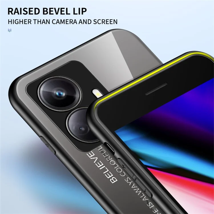 Para Realme 10 Pro+ 5G Gradient Color Scratch-resistant Phone Cover Tempered Glass Hard PC Soft TPU Phone Case - Gradient Red Black