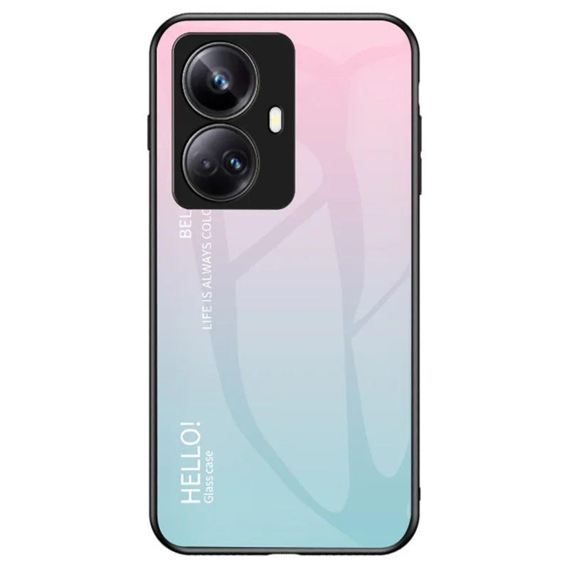 For Realme 10 Pro+ 5G Gradient Color Scratch-resistant Phone Cover Tempered Glass Hard PC Soft TPU Phone Case - Gradient Pink Blue
