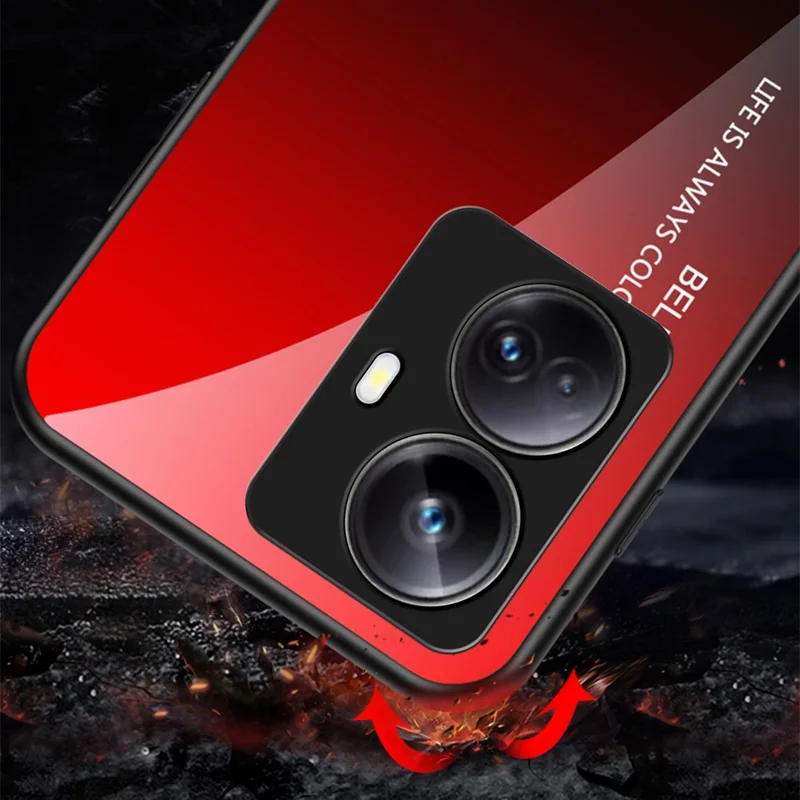 For Realme 10 Pro+ 5G Gradient Color Scratch-resistant Phone Cover Tempered Glass Hard PC Soft TPU Phone Case - Gradient Pink Blue