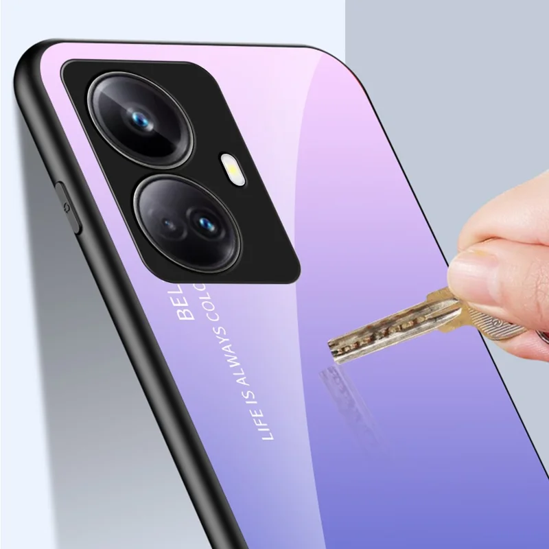 For Realme 10 Pro+ 5G Gradient Color Scratch-resistant Phone Cover Tempered Glass Hard PC Soft TPU Phone Case - Gradient Pink Blue