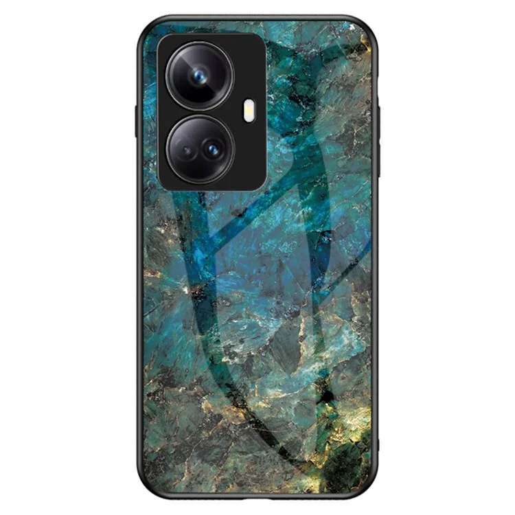 Drop-proof PC + TPU-Handyhülle für Realme 10 Pro+ 5G, Marmorprint-Tempered-Glass-Rückabdeckung - Smaragdmarmor