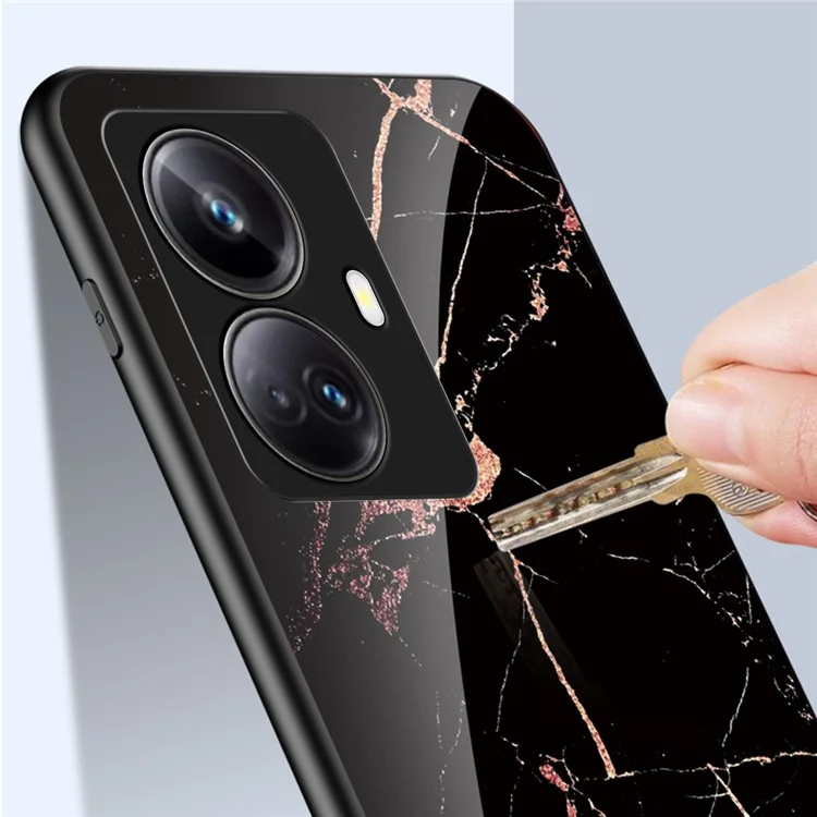 Drop-proof PC + TPU-Handyhülle für Realme 10 Pro+ 5G, Marmorprint-Tempered-Glass-Rückabdeckung - Smaragdmarmor