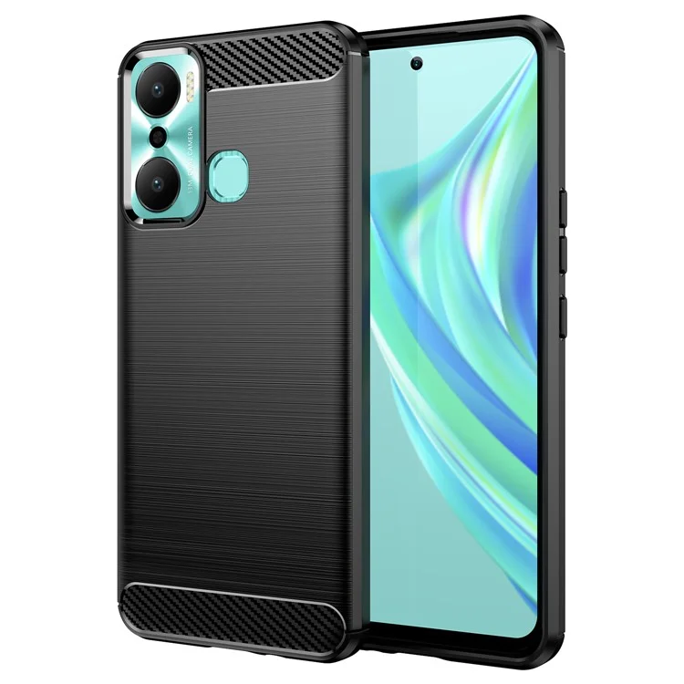 Per Infinix Hot 20 Play 4G Carbon Fiber Texture Phone Case Soft TPU Brushed Surface Protective Cover - Nero