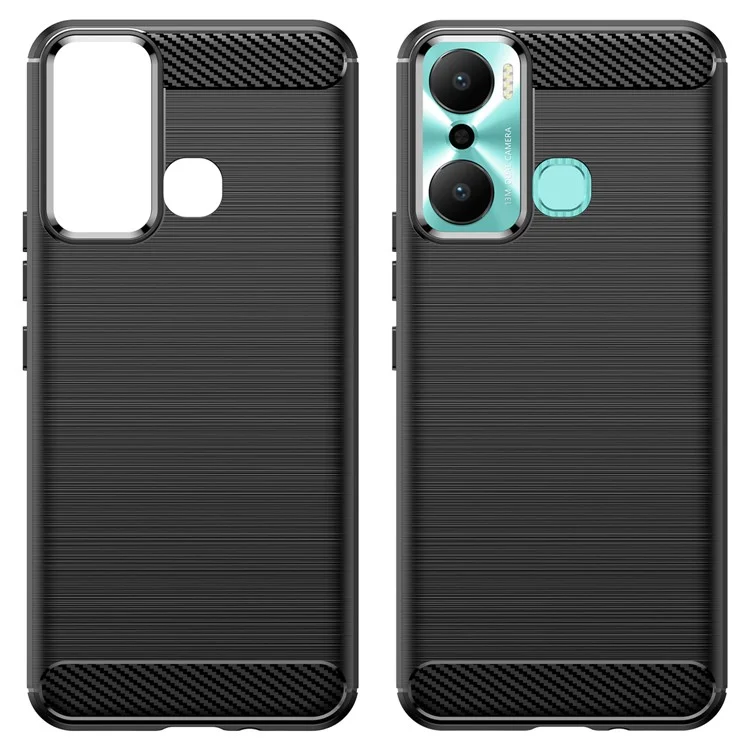Per Infinix Hot 20 Play 4G Carbon Fiber Texture Phone Case Soft TPU Brushed Surface Protective Cover - Nero