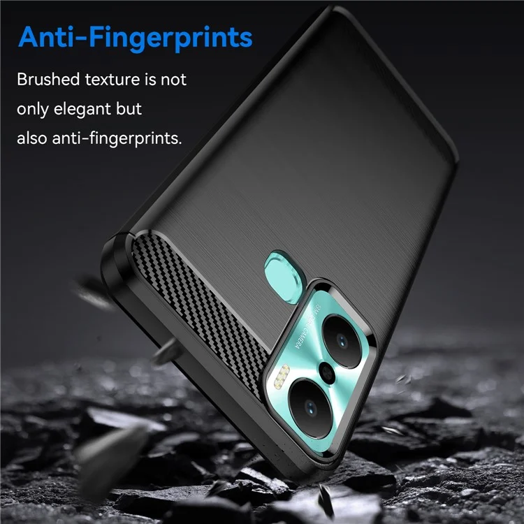 Per Infinix Hot 20 Play 4G Carbon Fiber Texture Phone Case Soft TPU Brushed Surface Protective Cover - Nero